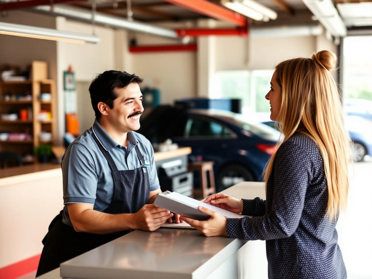 Friendly service advisor speaking with a customer at the front counter